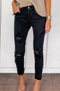 Black Distressed Raw Edge Cropped Skinny Jeans - Mudiwa 