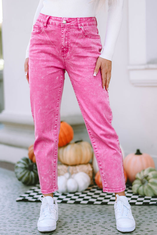 Rose Mid-Waist Pocketed Button Casual Jeans - Mudiwa 