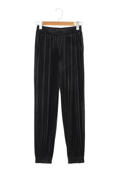 Black Solid Velvet Jogger Pants - Mudiwa 