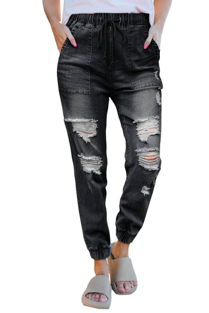 Black Pocketed Distressed Denim Jean - Mudiwa 