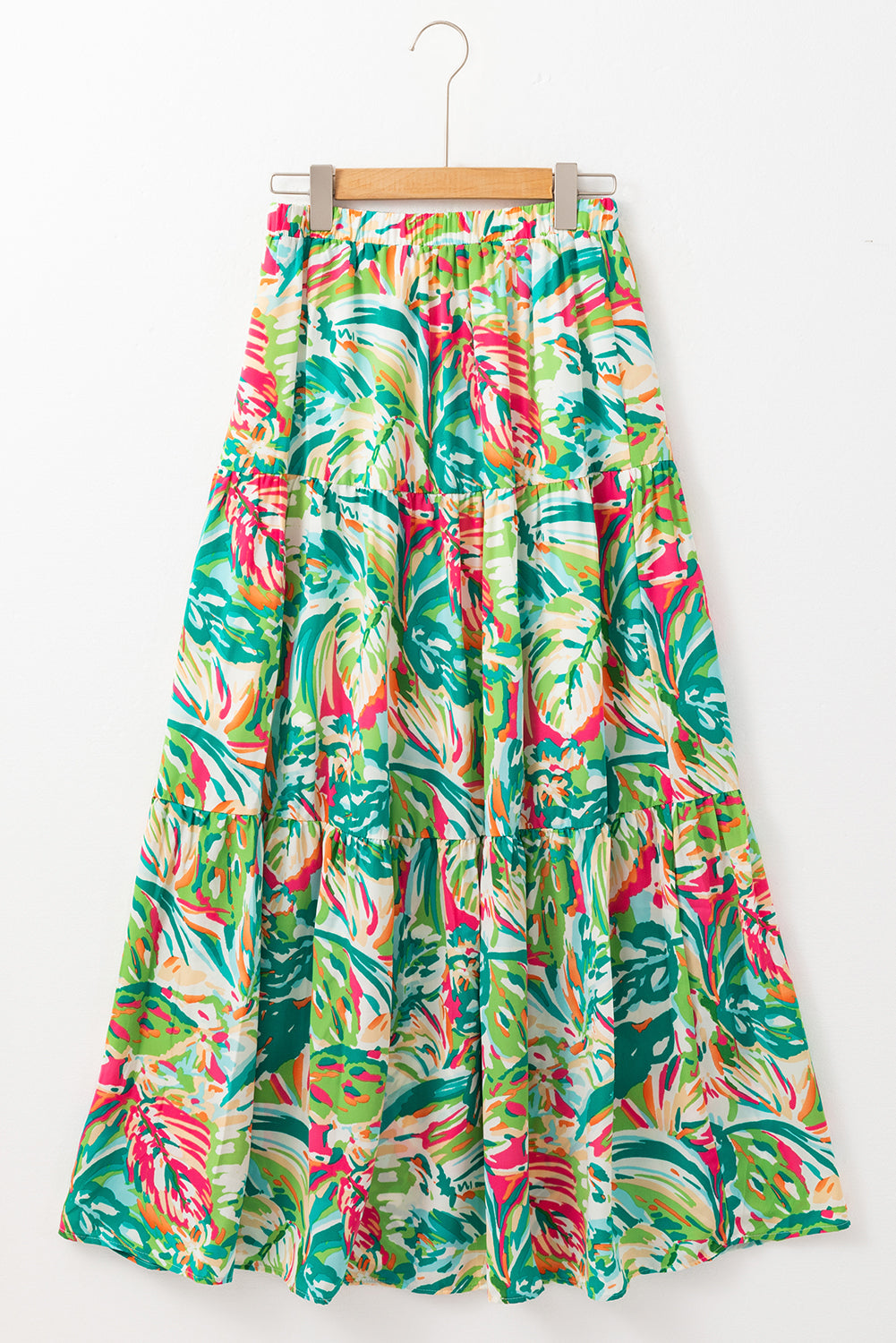 Green Abstract Printed High Waist Tiered Maxi Skirt - Mudiwa 