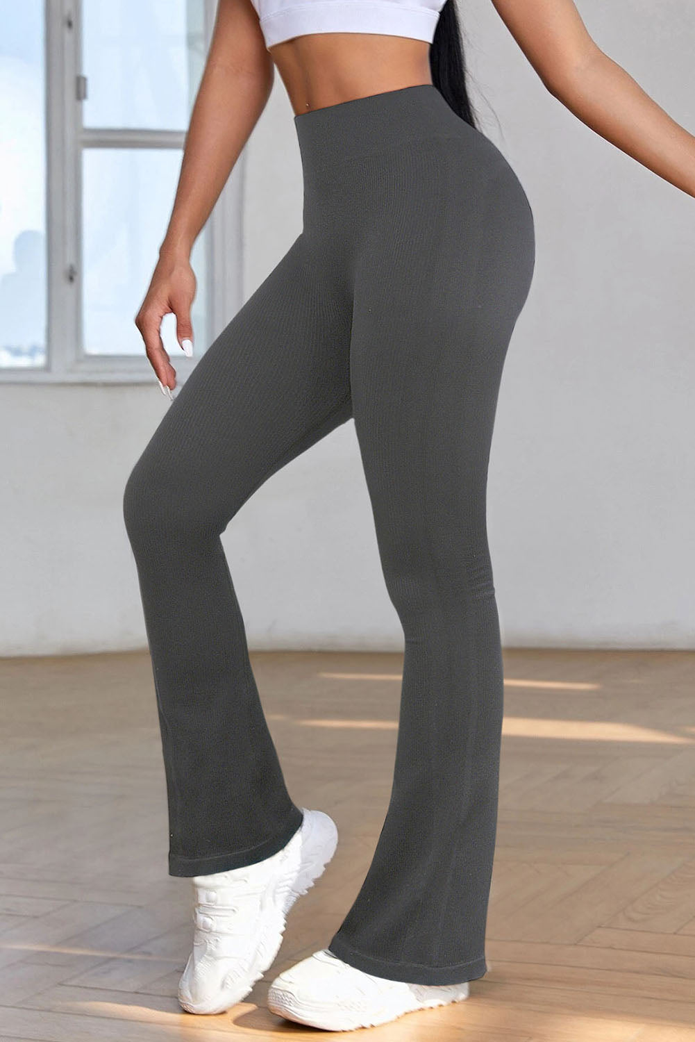 Gray High Waist Tummy Control Flared Sports Pants - Mudiwa 