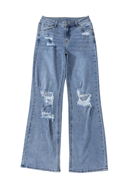 Sky Blue Destroyed Open Knee Wide Leg Jeans - Mudiwa 