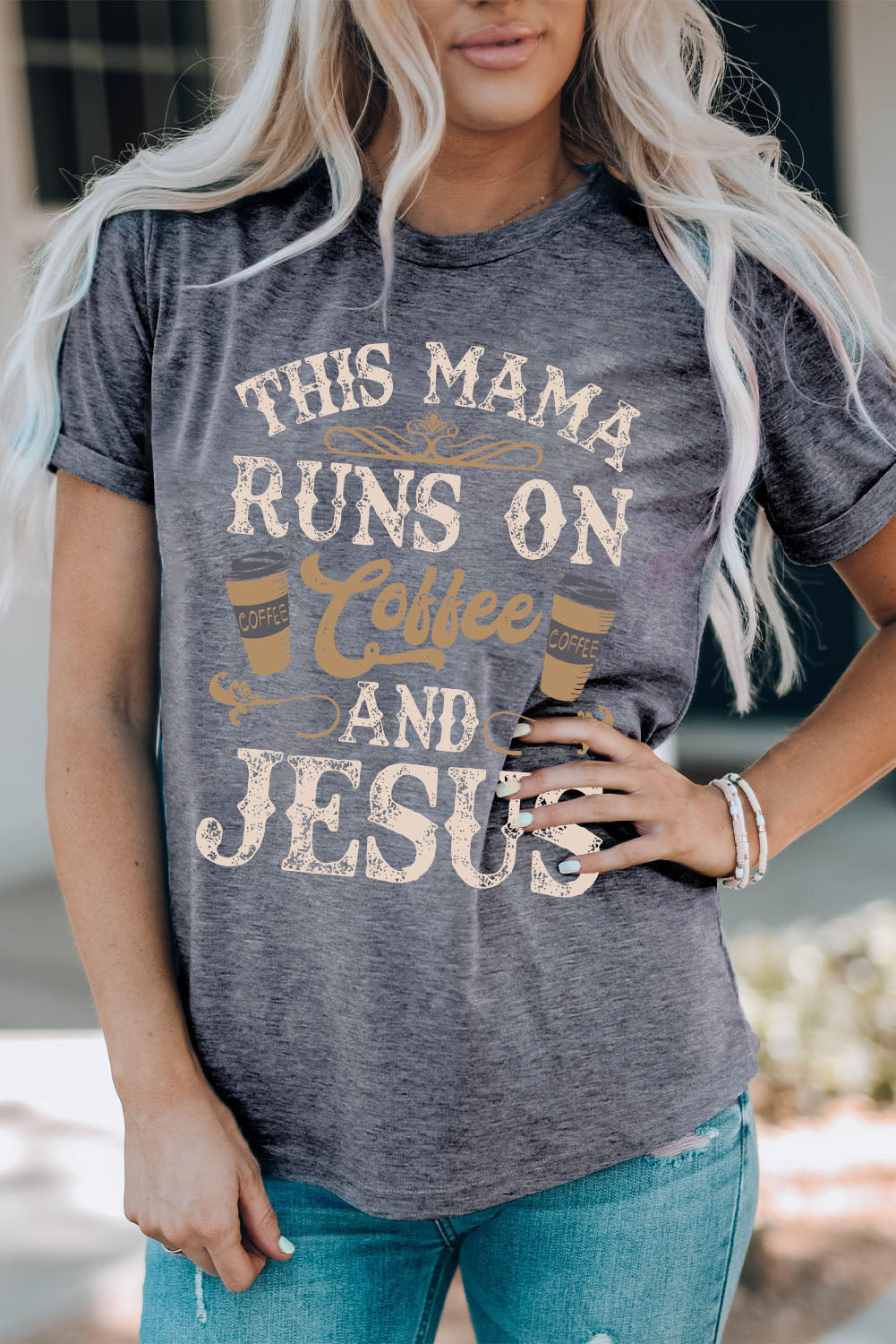 Gray Coffee And Jesus Graphic T-Shirt - Mudiwa 