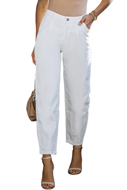 White Solid High Waist Casual Pants - Mudiwa 