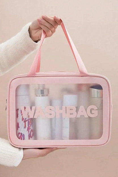 Pink WASHBAG Print Clear Frosted Waterproof 3pcs Bag Set - Mudiwa 