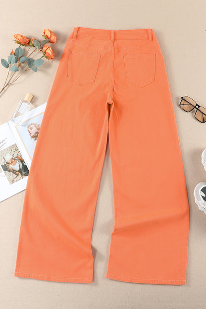 Orange Acid Wash High Waist Wide Leg Jeans - Mudiwa 