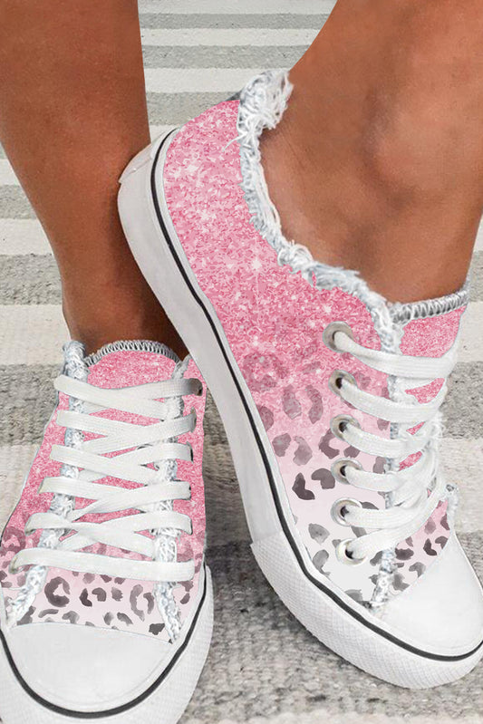 Pink Ombre Leopard Print Casual Canvas Shoes - Mudiwa 