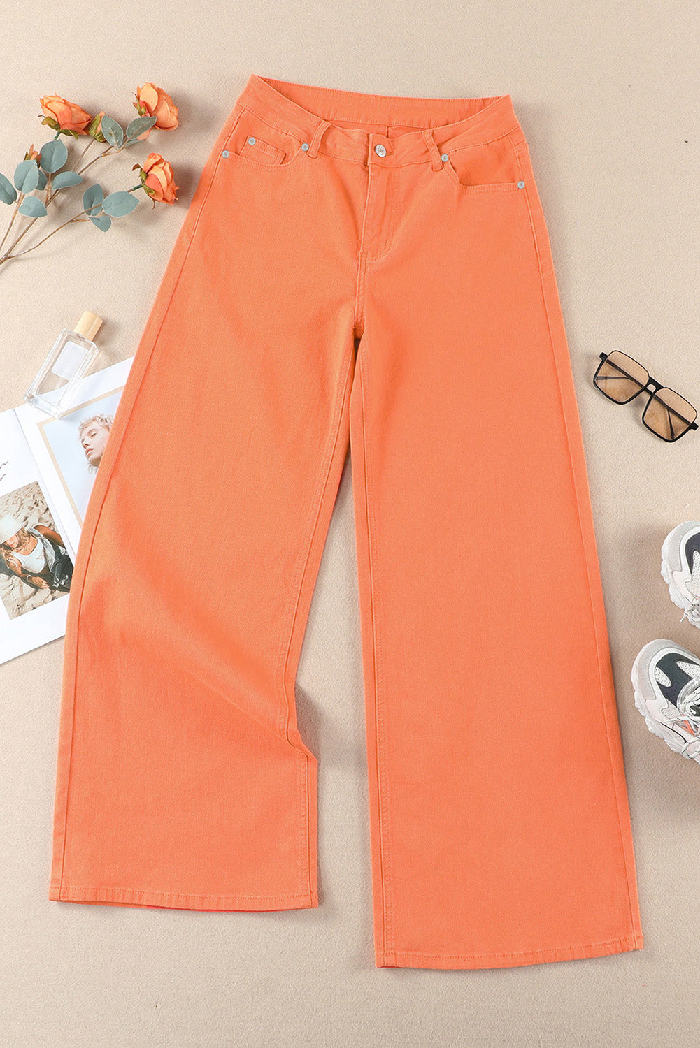 Orange Acid Wash High Waist Wide Leg Jeans - Mudiwa 