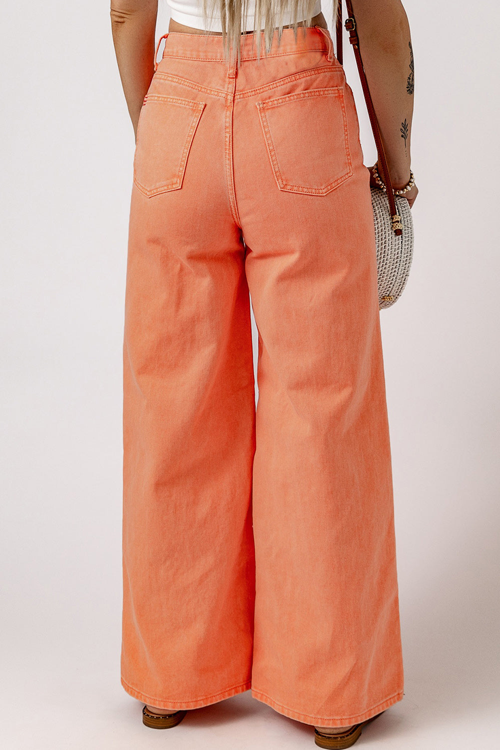 Orange Acid Wash High Waist Wide Leg Jeans - Mudiwa 