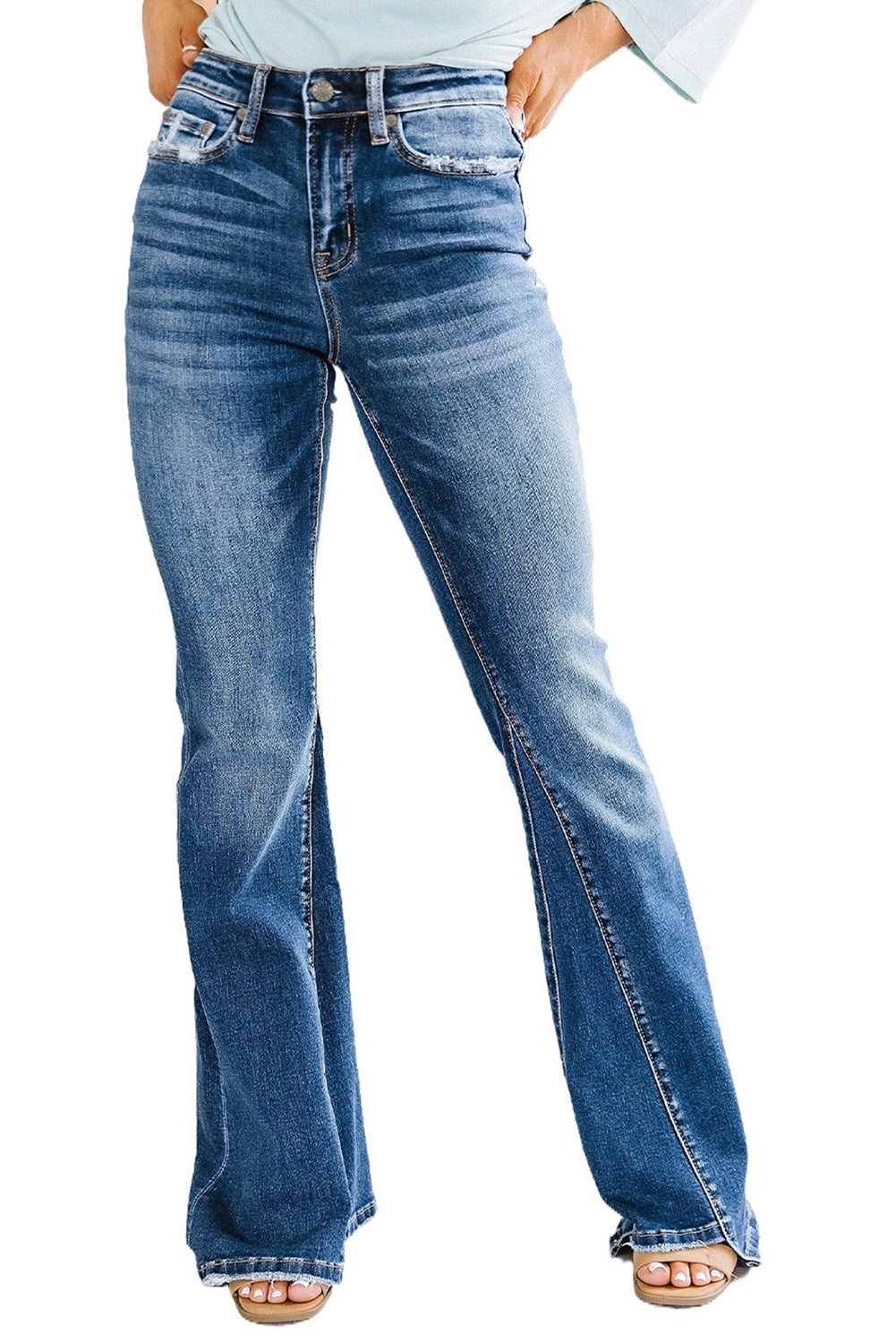 Sky Blue Medium Wash High Rise Flare Jeans - Mudiwa 