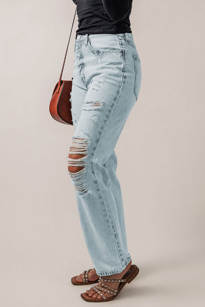 Beau Blue Vintage Acid Wash Distressed Straight Leg Jeans - Mudiwa 