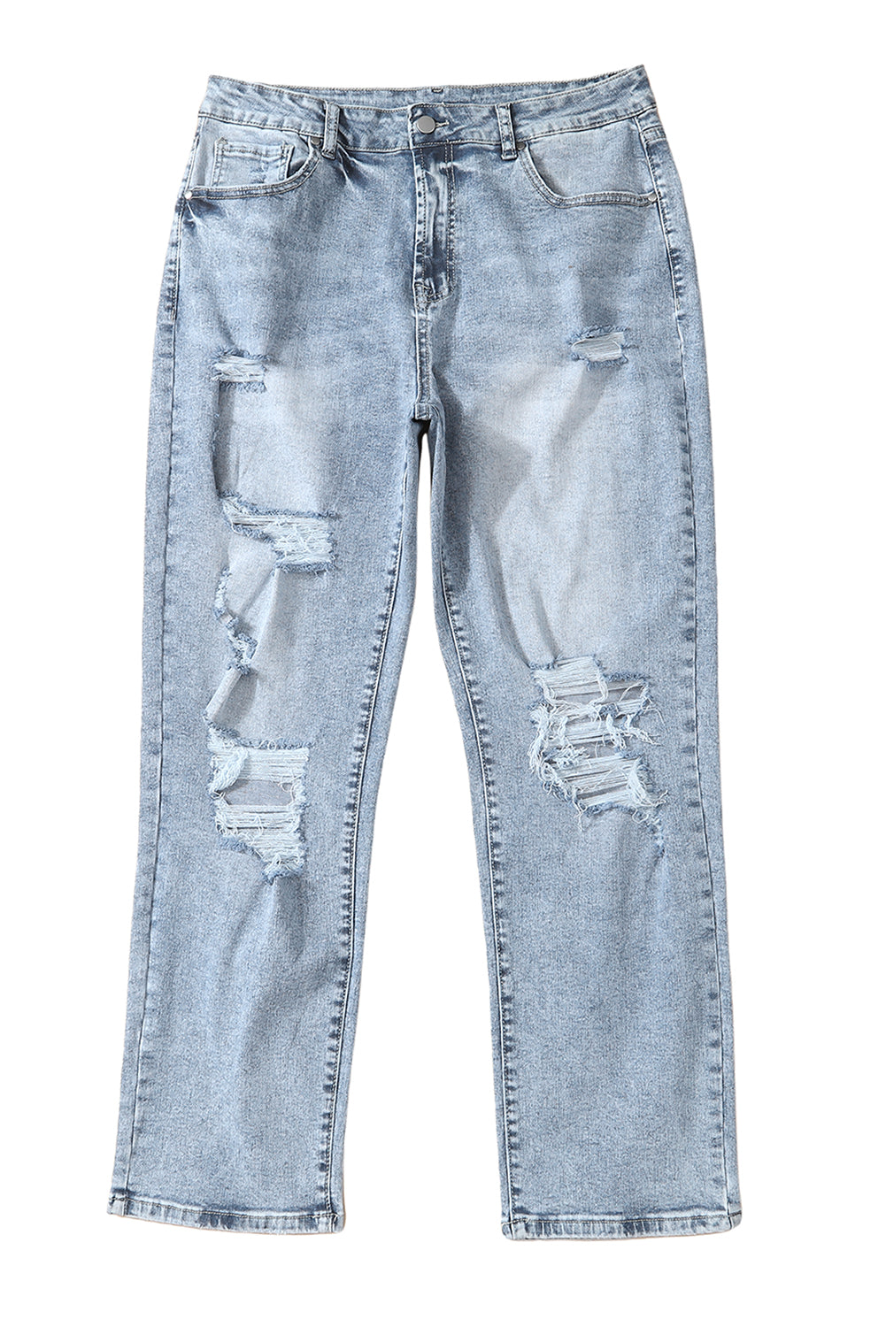 Sky Blue Light Wash Frayed Slim Fit High Waist Jeans - Mudiwa 