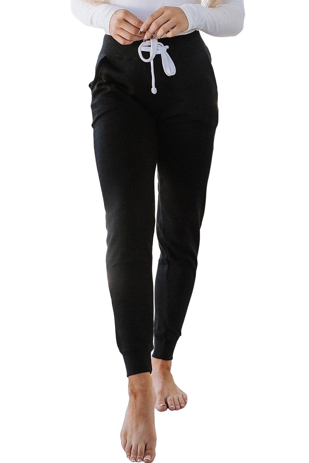 Black Drawstring Waist Pocketed Joggers - Mudiwa 