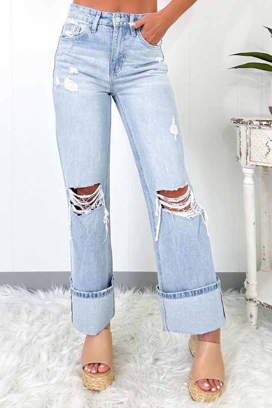 Beau Blue Light Wash Distressed Flare Jeans - Mudiwa 