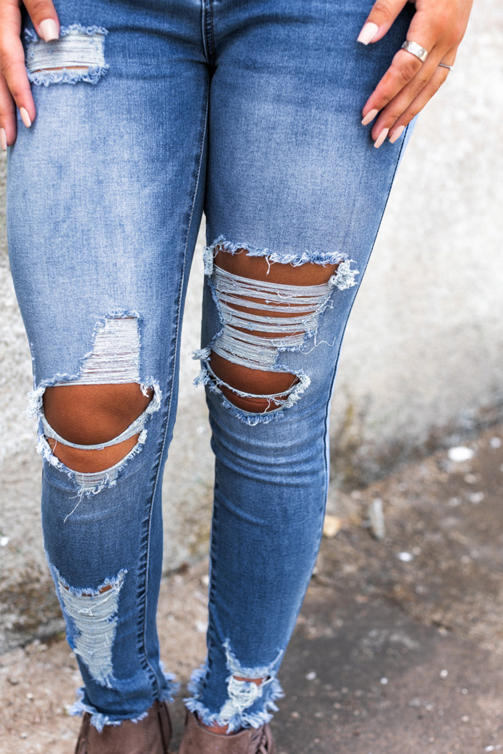 Sky Blue High Waist Distressed Skinny Jeans - Mudiwa 