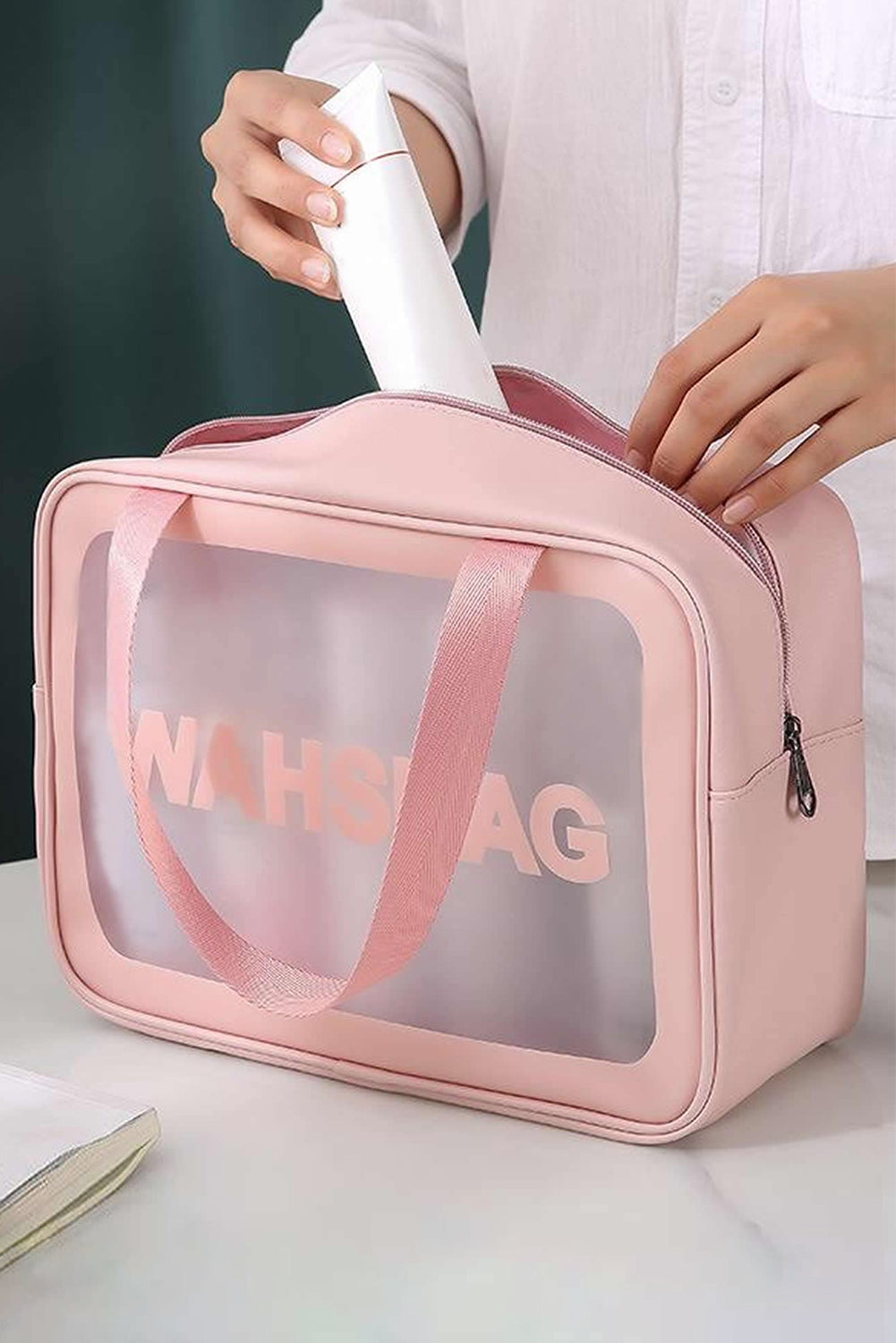 Pink WASHBAG Print Clear Frosted Waterproof 3pcs Bag Set - Mudiwa 