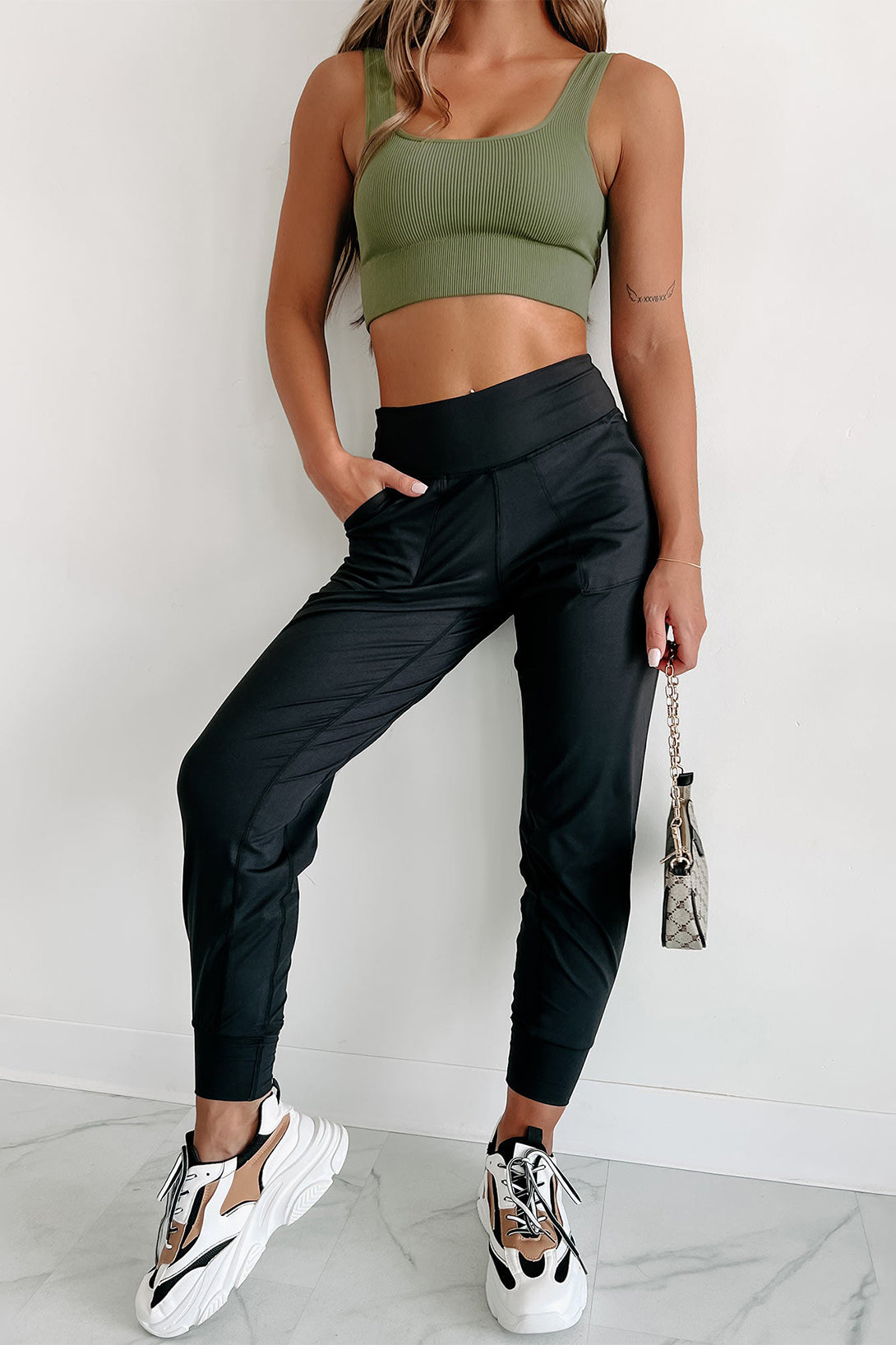 Black Exposed Seam High Waist Pocketed Joggers - Mudiwa 