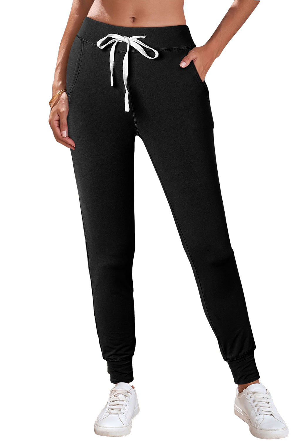 Black Drawstring Waist Pocketed Joggers - Mudiwa 