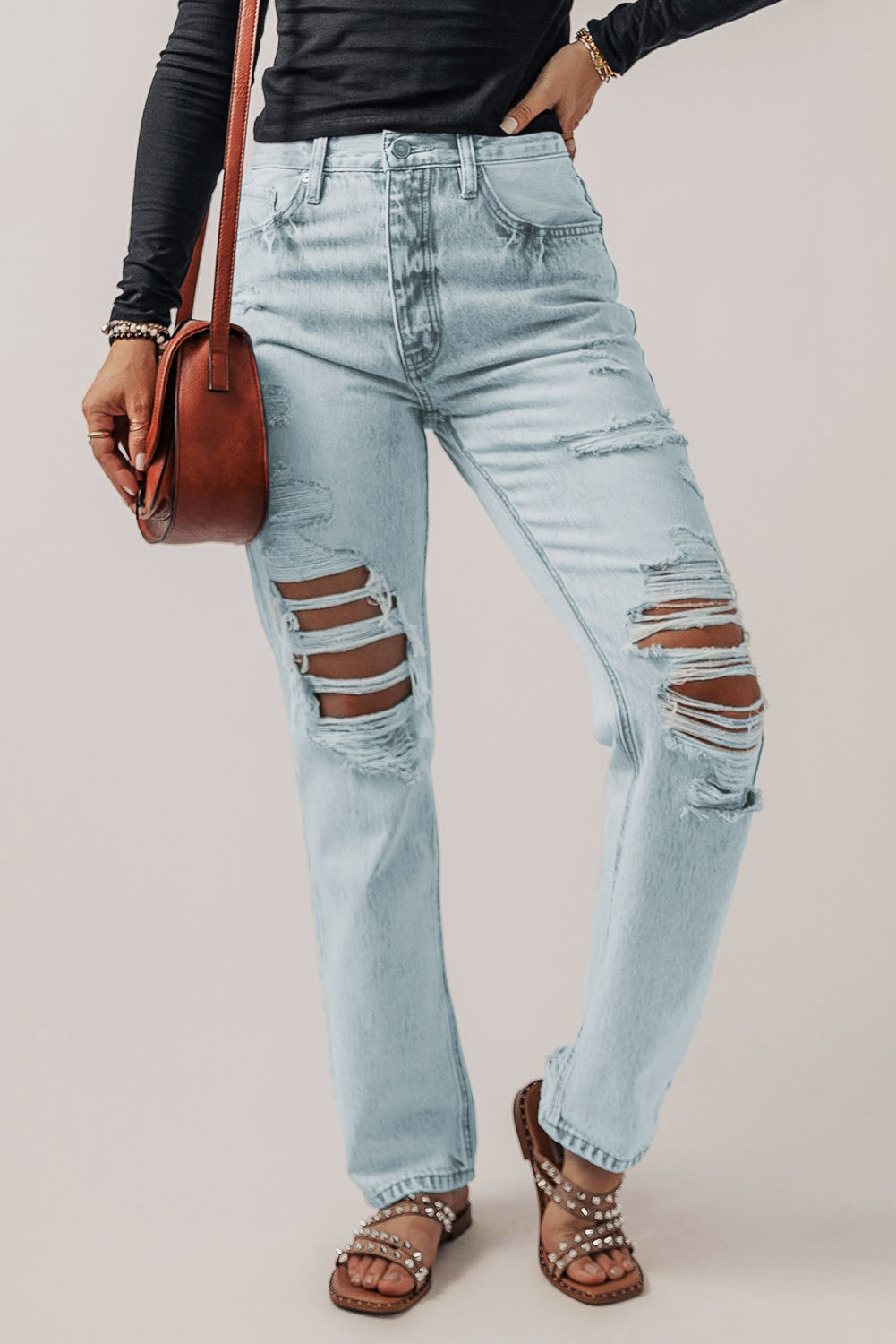 Beau Blue Vintage Acid Wash Distressed Straight Leg Jeans - Mudiwa 