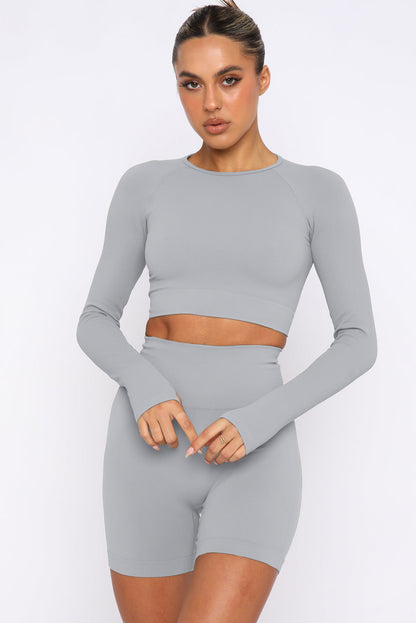 Gray Long Sleeve Seamless Crop Smoke - Mudiwa 