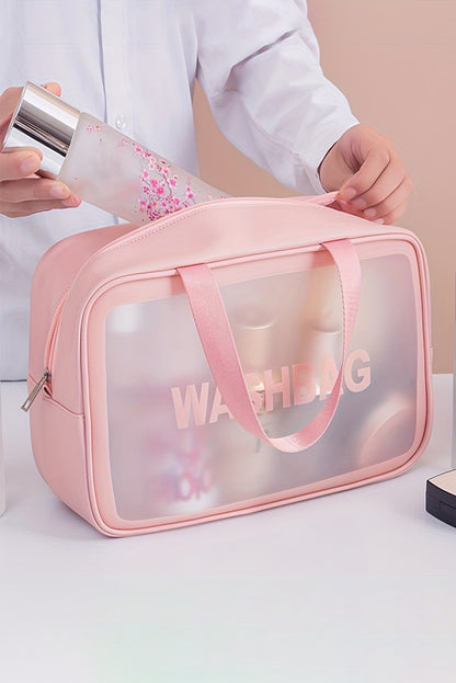 Pink WASHBAG Print Clear Frosted Waterproof 3pcs Bag Set - Mudiwa 