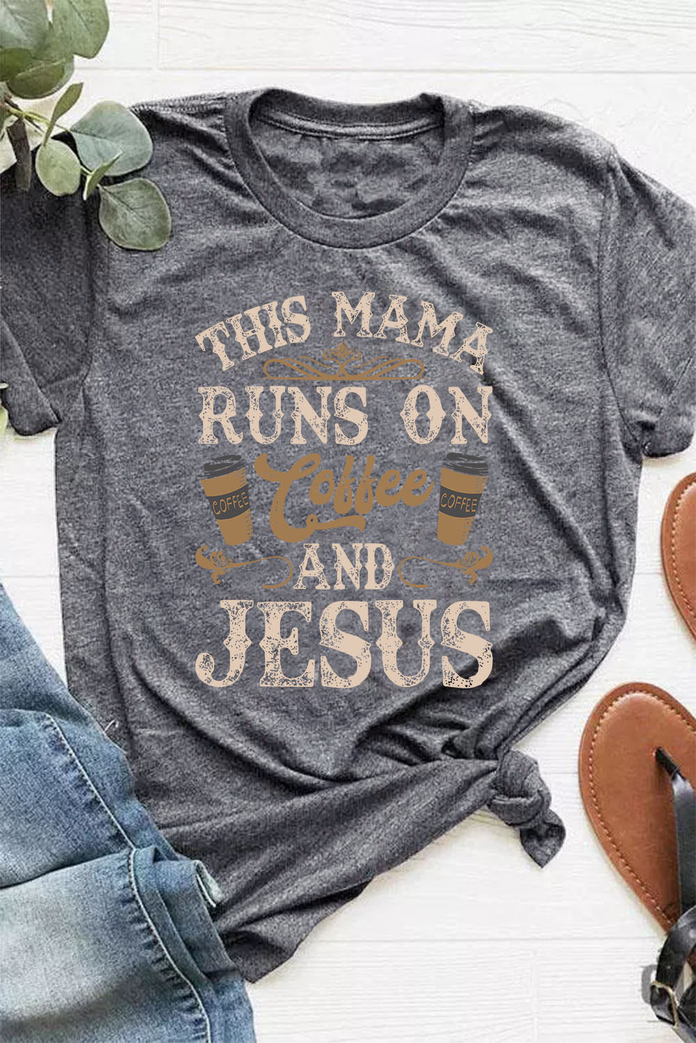 Gray Coffee And Jesus Graphic T-Shirt - Mudiwa 