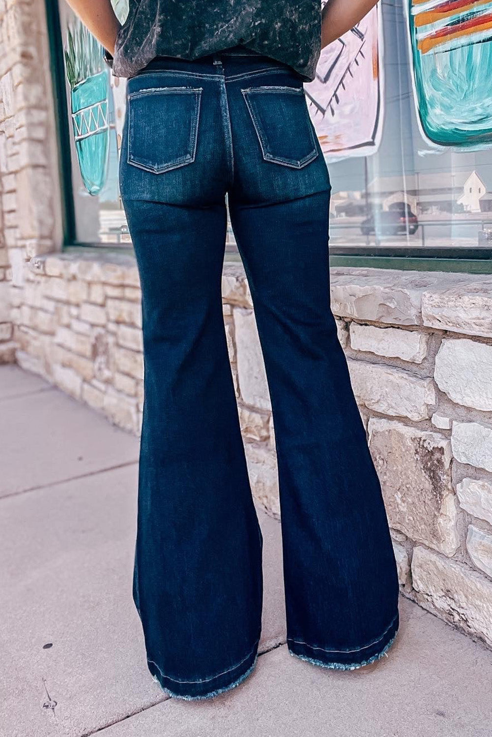 Real Teal High Rise Ripped Bell Bottom Jeans - Mudiwa 