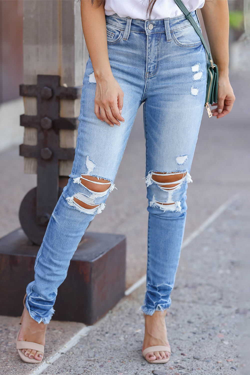 Light Blue Vintage Distressed Ripped Skinny Jeans - Mudiwa 