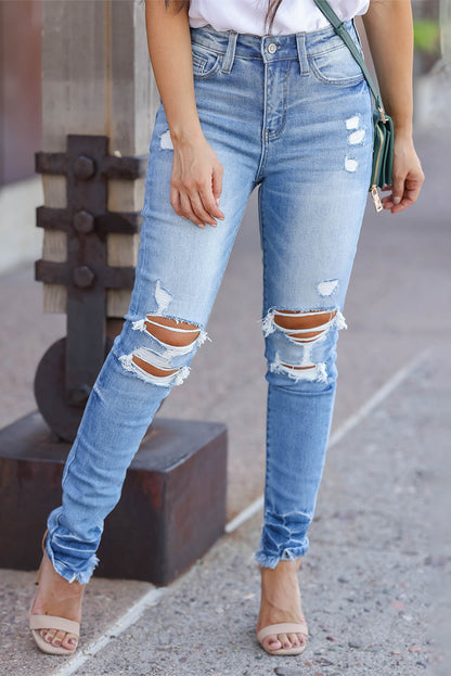 Light Blue Vintage Distressed Ripped Skinny Jeans - Mudiwa 