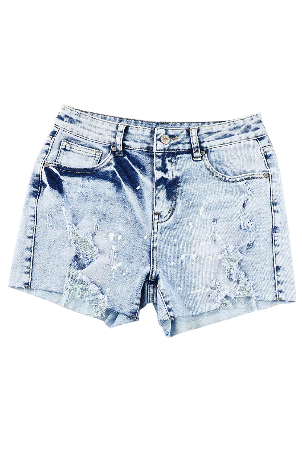 Sky Blue Distressed Bleached Denim Shorts - Mudiwa 