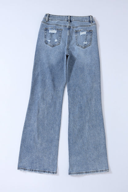 Sky Blue Destroyed Open Knee Wide Leg Jeans - Mudiwa 