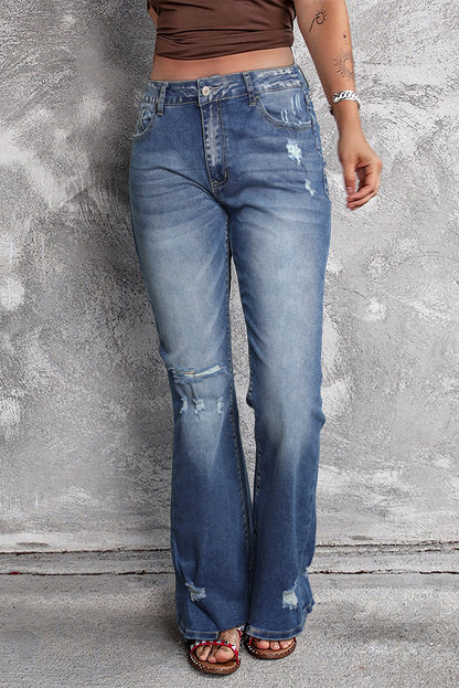 Blue Distressed Flare Jeans - Mudiwa 