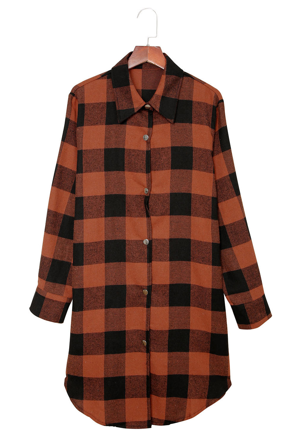 Brown Turn-down Collar Plaid Shirt Coat - Mudiwa 