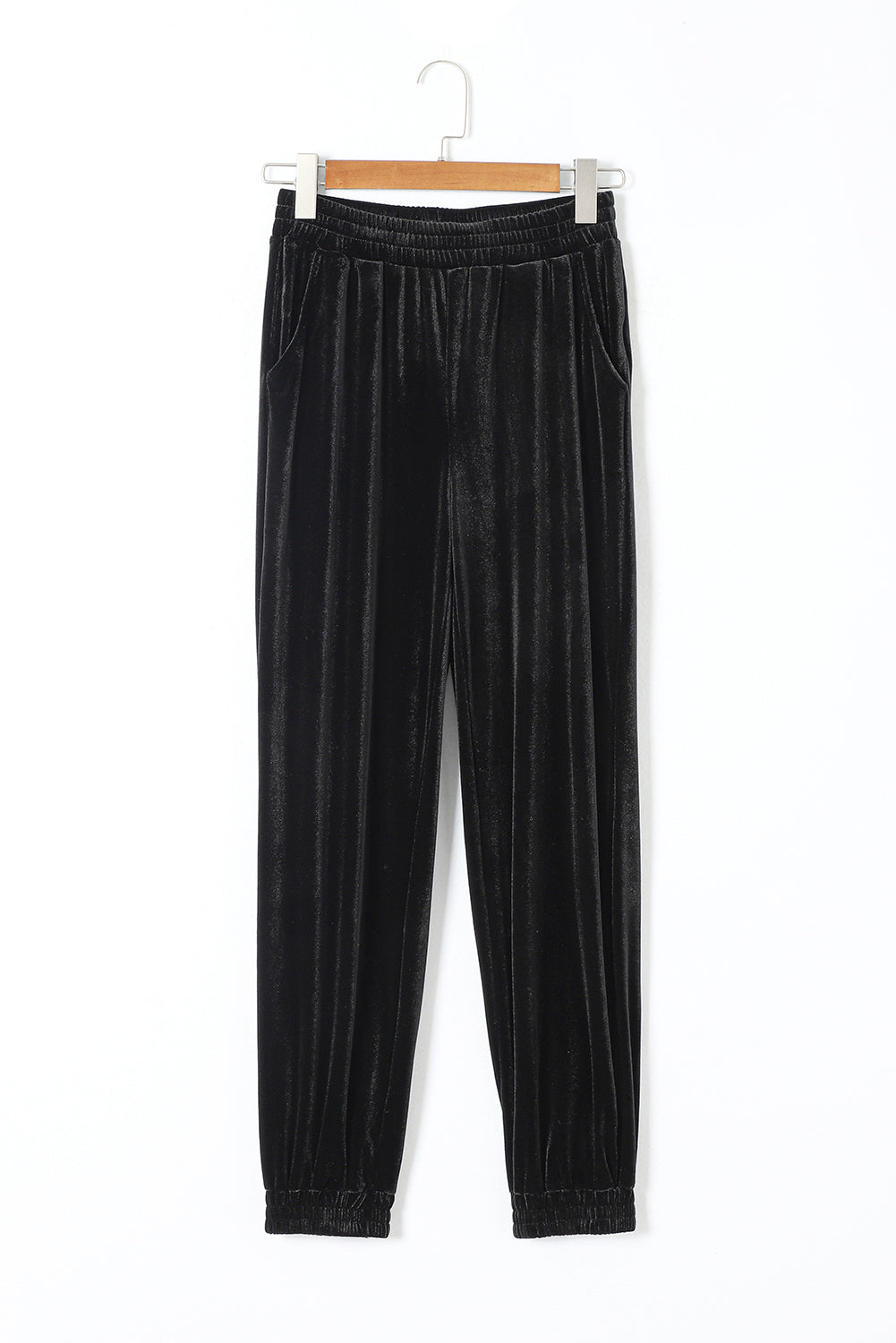 Black Solid Velvet Jogger Pants - Mudiwa 