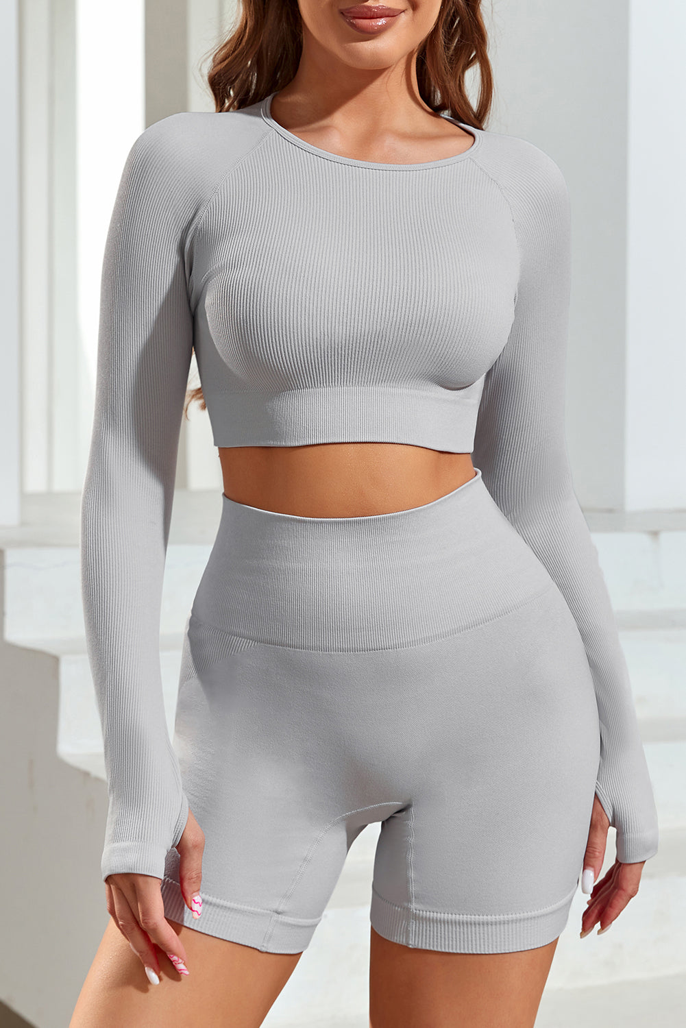 Gray Long Sleeve Seamless Crop Smoke - Mudiwa 