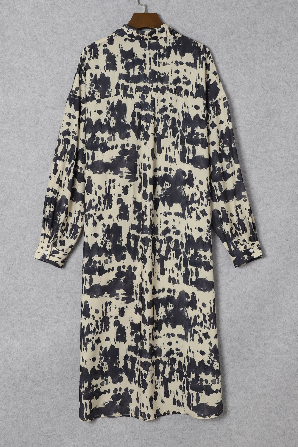 Apricot Splash Ink Print Long Sleeve Button Front Split Dress - Mudiwa 