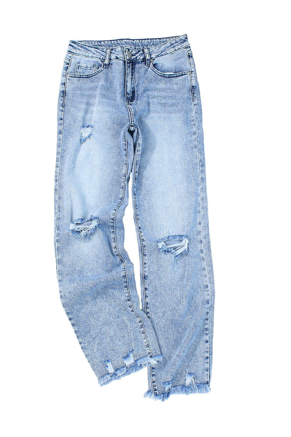 Sky Blue Washed Ripped Wide Leg High Waist Jeans - Mudiwa 