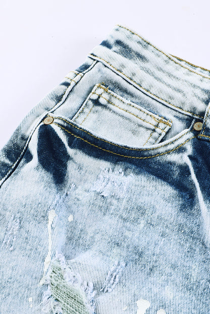 Sky Blue Distressed Bleached Denim Shorts - Mudiwa 