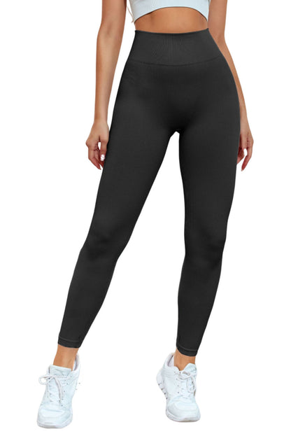 Black Ribbed Butt-lift High Waist Yoga Pants - Mudiwa 