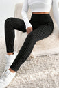 Black Wide Waistband Ribbed Textured Knit Leggings - Mudiwa 