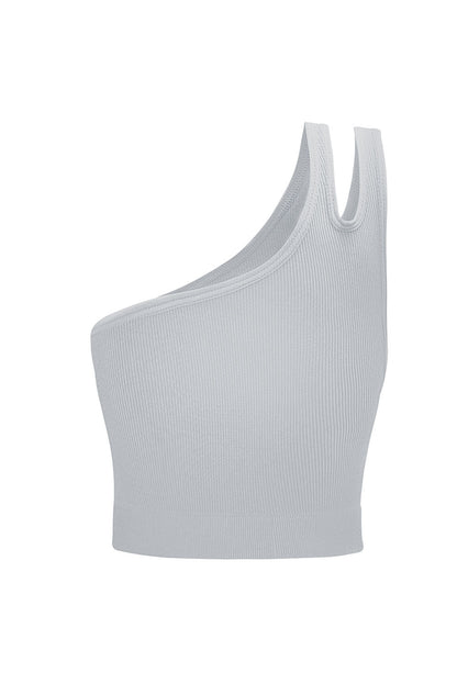 Gray Single Split Shoulder Ribbed Sports Bra - Mudiwa 