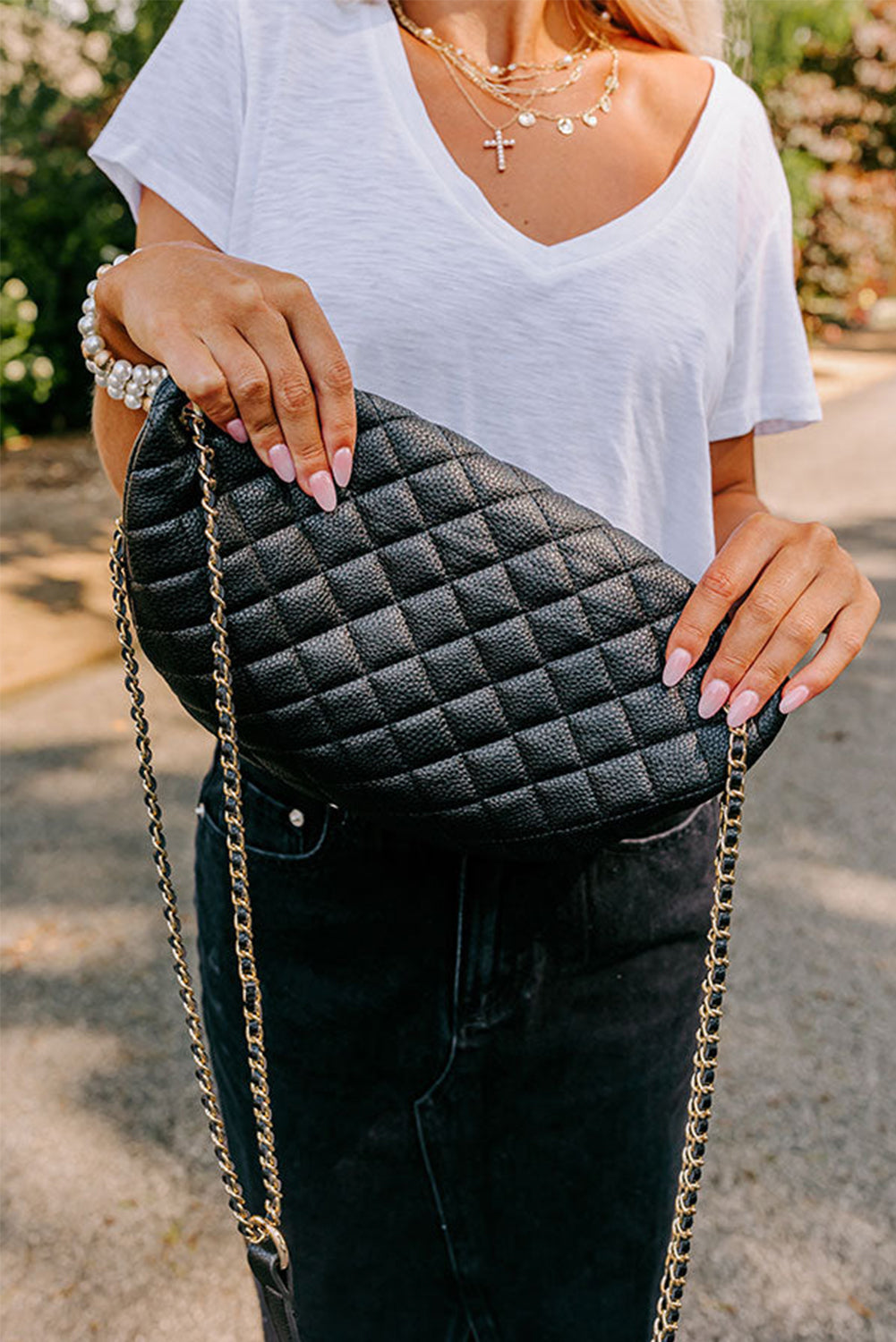 Black Faux Leather Quilted Crossbody Bag - Mudiwa 