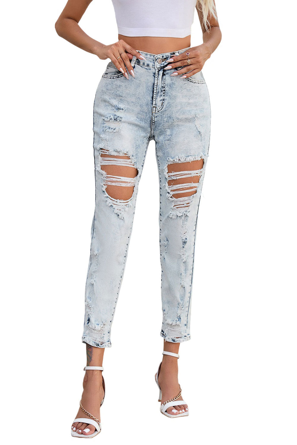 Sky Blue Vintage Washed Heavy Destroyed Skinny Jeans - Mudiwa 