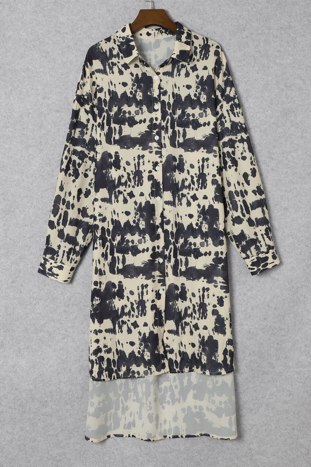 Apricot Splash Ink Print Long Sleeve Button Front Split Dress - Mudiwa 