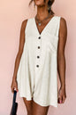 Beige Sleeveless V Neck Buttoned Front Chest Pocket Romper - Mudiwa 