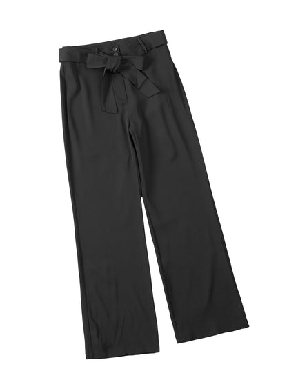 Black High Waist Front Tie Flared Pants - Mudiwa 