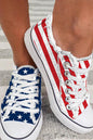 Blue American Flag Lace-up Canvas Flat Shoes - Mudiwa 