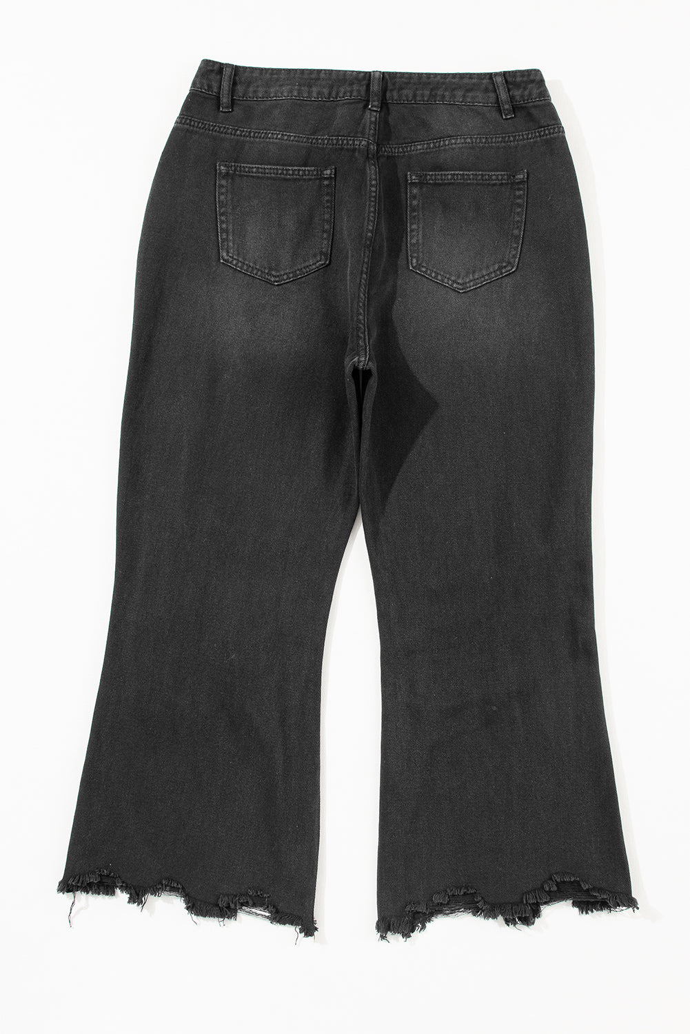 Black Distressed Hollow-out High Waist Cropped Flare Jeans - Mudiwa 