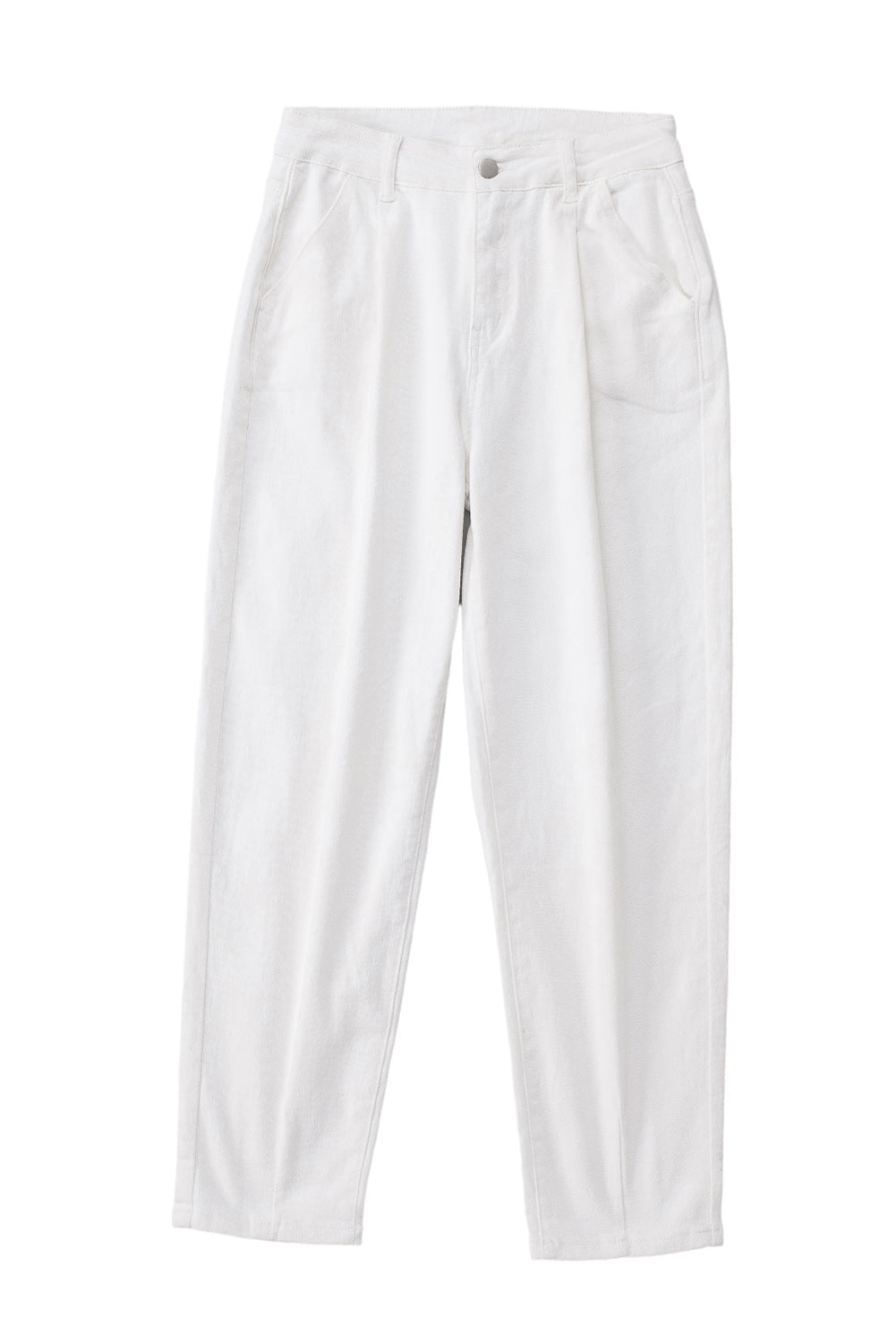 White Solid High Waist Casual Pants - Mudiwa 